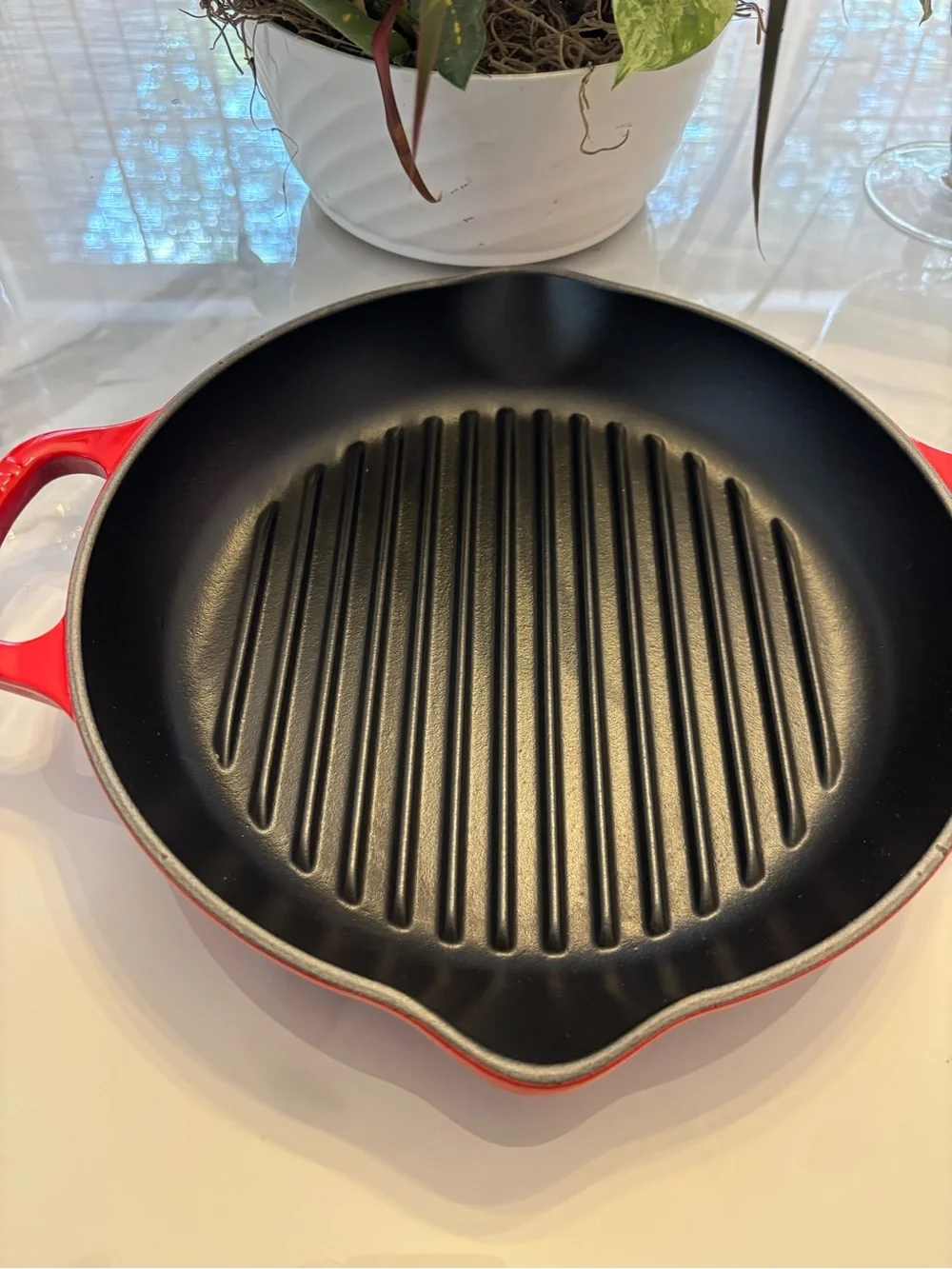 LeCreuset Red Cast Iron Grill Pan - Nonstick Ribbed Surface